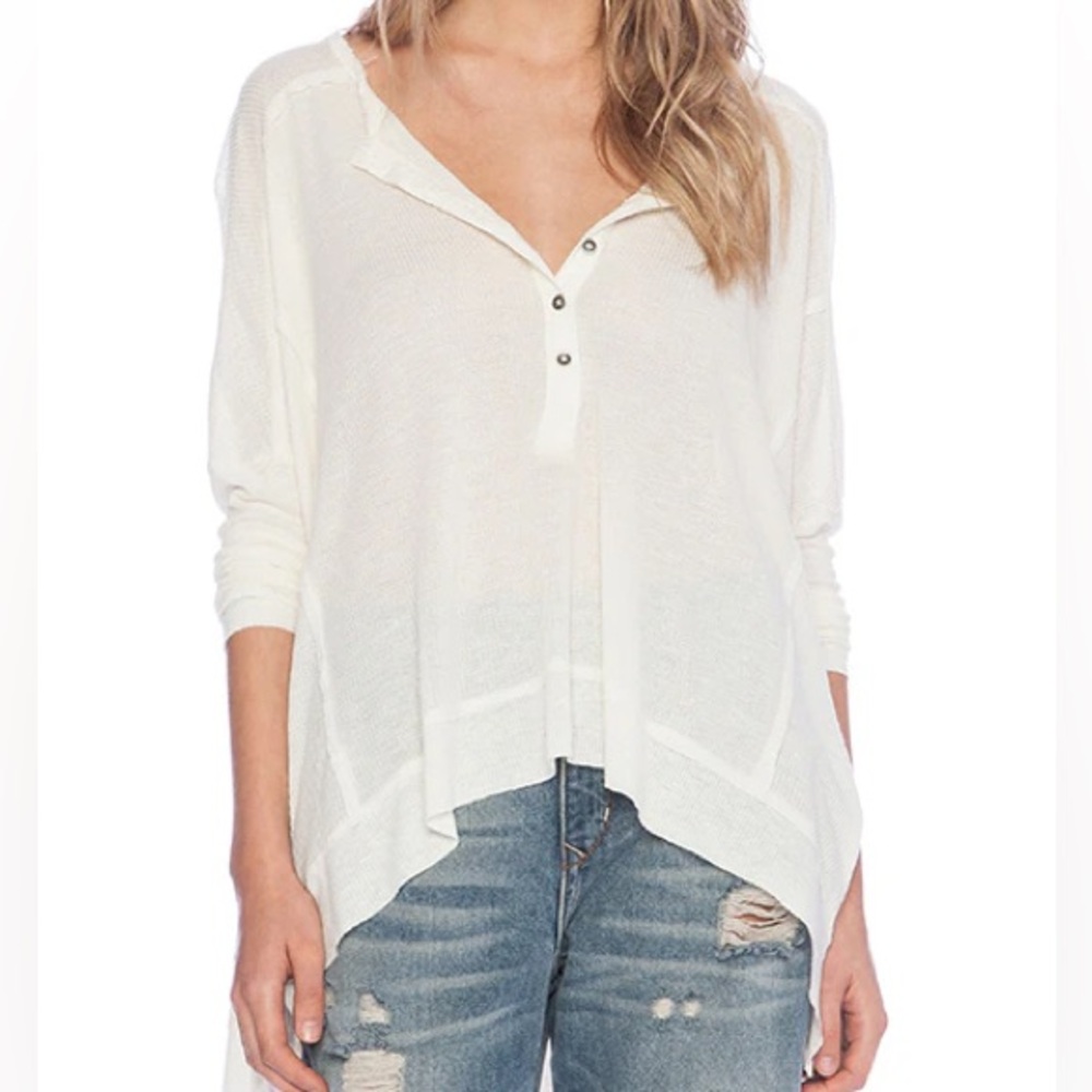 FREE PEOPLE BENEDICT CANYON WAFFLE KNIT HIGH LOW TOP CREAM SZ L NWT